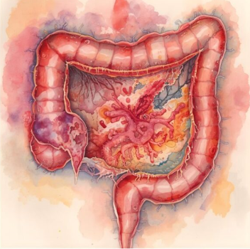 Schéma simplifié de l'intestin et son lien avec les douleurs des règles a cause de l'inflammation généralisée 